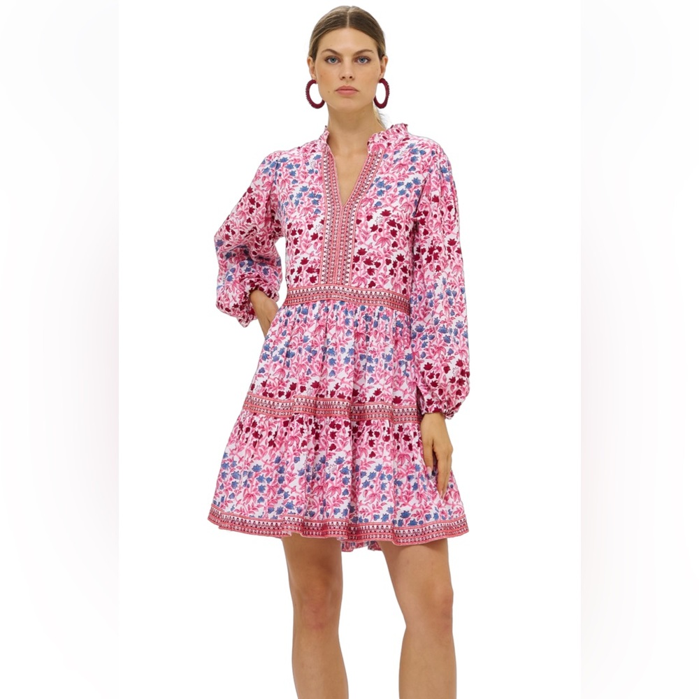 Oliphant Pink Floral Tiered Large Mini Dress